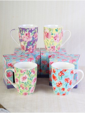 Floral Print Mug Cup Set (4ps) With Gift Box 350ml (12oz)